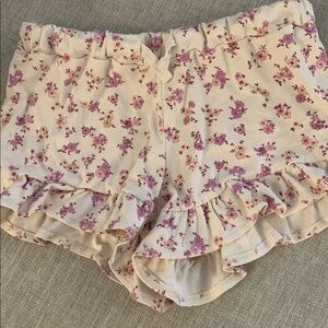 Cream Floral Print Lounge Pants with Purple Flowers